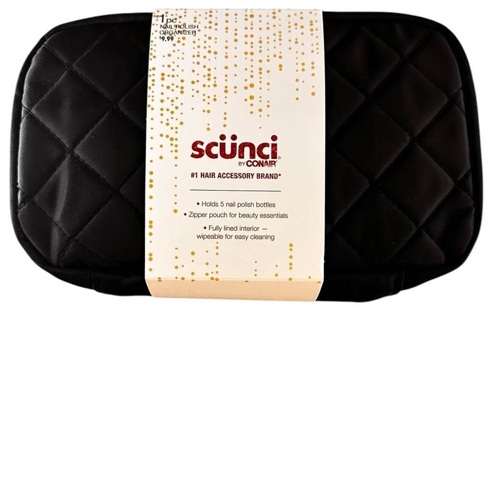 NWT Scunci Black Quilted Cosmetic Bag